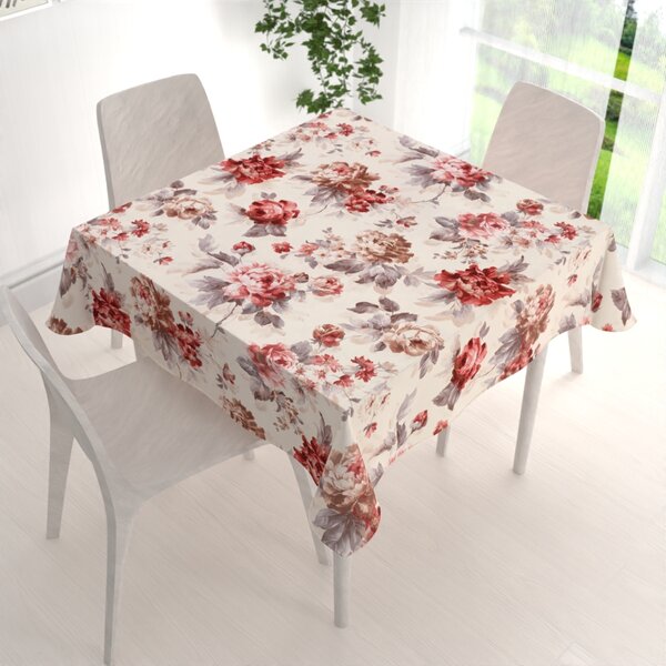 Biante Zamatový štvorcový obrus Tamara TMR-017 Červené pivonky na pieskovom 60x60 cm