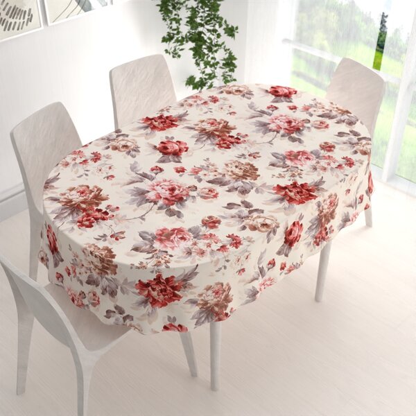 Biante Zamatový oválny obrus Tamara TMR-017 Červené pivonky na pieskovom 100x140 cm