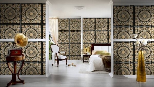 A.S. Création | Vliesová tapeta na stenu Versace 37055-3 | 0,70 x 10,05 m | zlatá, krémová, čierna