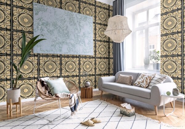 A.S. Création | Vliesová tapeta na stenu Versace 37055-3 | 0,70 x 10,05 m | zlatá, krémová, čierna