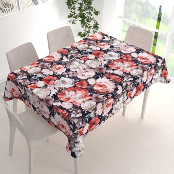 Biante Zamatový obdĺžnikový obrus Tamara TMR-018 Červené kvety 100x140 cm