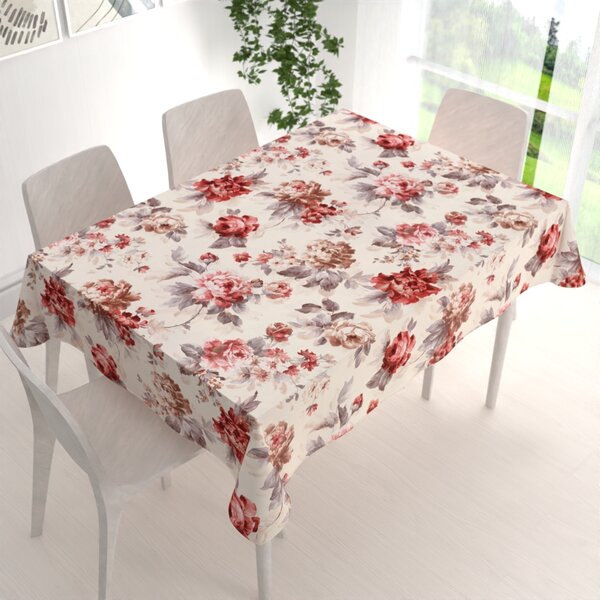 Biante Zamatový obdĺžnikový obrus Tamara TMR-017 Červené pivonky na pieskovom 100x140 cm