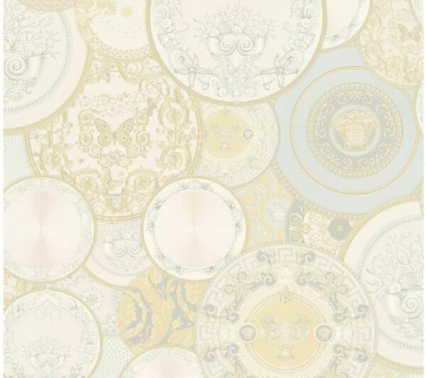 A.S. Création | Vliesová tapeta na stenu Versace 34901-2 | 0,70 x 10,05 m | šedá, biela, metalická, krémová