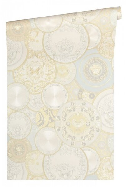 A.S. Création | Vliesová tapeta na stenu Versace 34901-2 | 0,70 x 10,05 m | šedá, biela, metalická, krémová