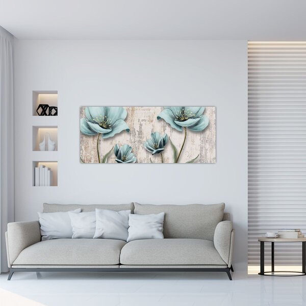 Obraz - Kvety na textúre (120x50 cm)