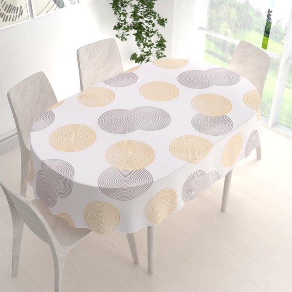 Biante Zamatový oválny obrus Tamara TMR-023 Žlté a sivé designové kruhy na smotanovom 100x140 cm