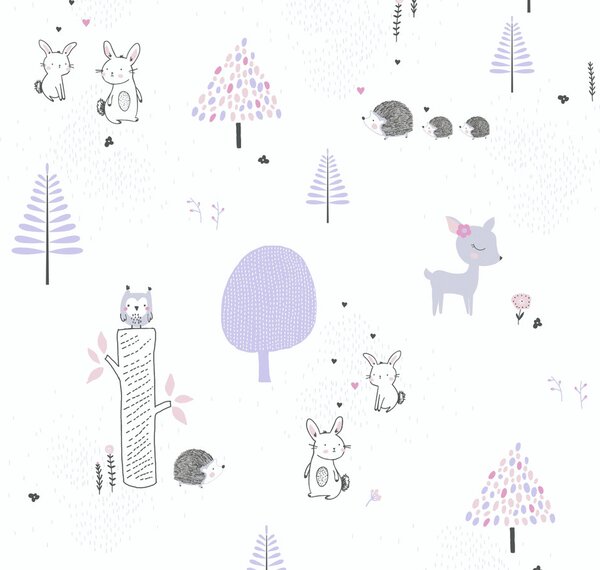 A.S. Création | Vliesová tapeta na stenu Little Love 38117-1 | 0,53 x 10,05 m | biela, fialová, ružová
