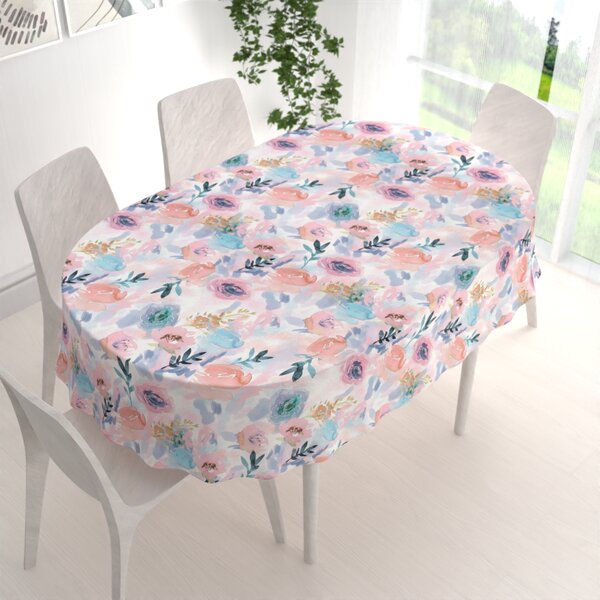 Biante Zamatový oválny obrus Tamara TMR-030 Ružovo-modré akvarelové kvety 50x100 cm