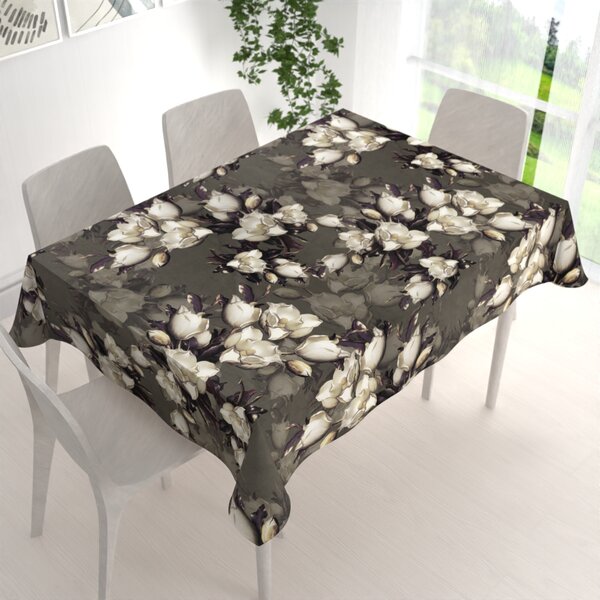 Biante Zamatový obdĺžnikový obrus Tamara TMR-034 Kvety gardénie na hnedosivom 50x100 cm