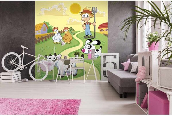 DIMEX | Vliesová fototapeta na stenu Zvieratká z farmy MS-3-0334 | 225 x 250 cm | žltá, zelená, viacfarebná