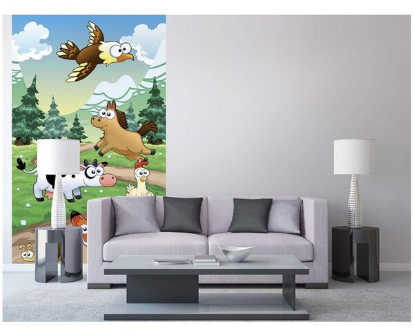 DIMEX | Vliesové fototapety na stenu Zvieratká pri lese MS-2-0340 | 150 x 250 cm | zelená, viacfarebná