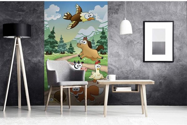 DIMEX | Vliesové fototapety na stenu Zvieratká pri lese MS-2-0340 | 150 x 250 cm | zelená, viacfarebná