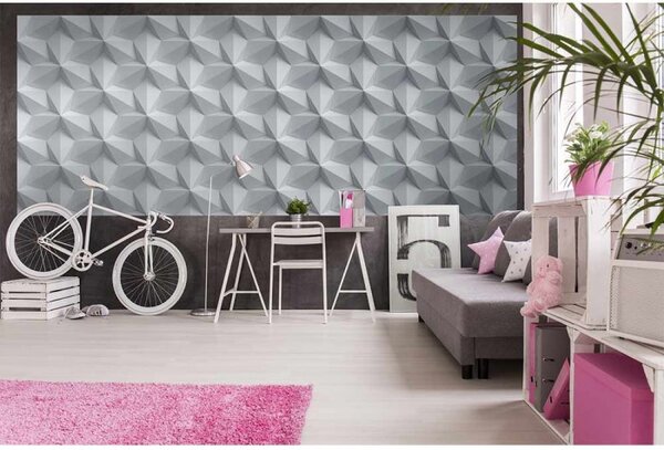 DIMEX | Panoramatická vliesová fototapeta na stenu 3D moderný ornament MP-2-0300 | 375 x 150 cm | čierna, šedá