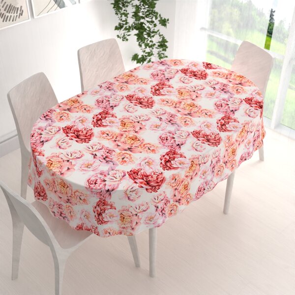 Biante Zamatový oválny obrus Tamara TMR-041 Ružovo-červené pivonky na bielom 50x100 cm