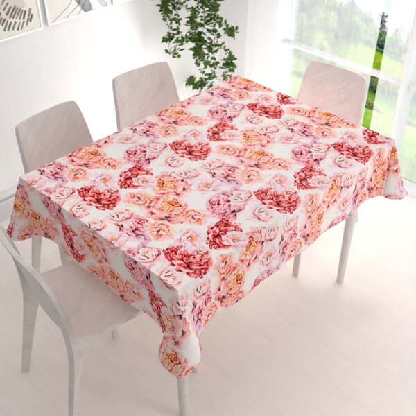Biante Zamatový obdĺžnikový obrus Tamara TMR-041 Ružovo-červené pivonky na bielom 50x100 cm