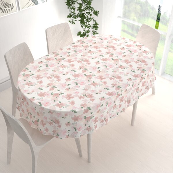 Biante Zamatový oválny obrus Tamara TMR-036 Ružovo-béžové akvarelové kvety na bielom 50x100 cm