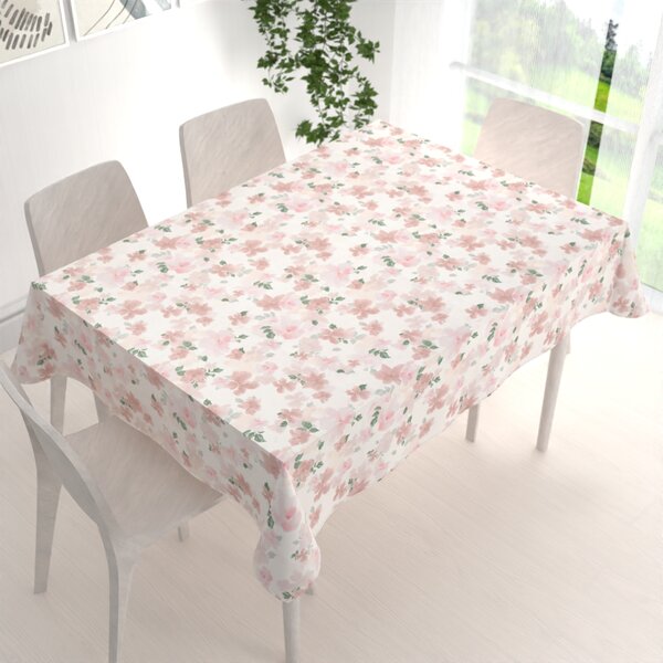Biante Zamatový obdĺžnikový obrus Tamara TMR-036 Ružovo-béžové akvarelové kvety na bielom 50x100 cm