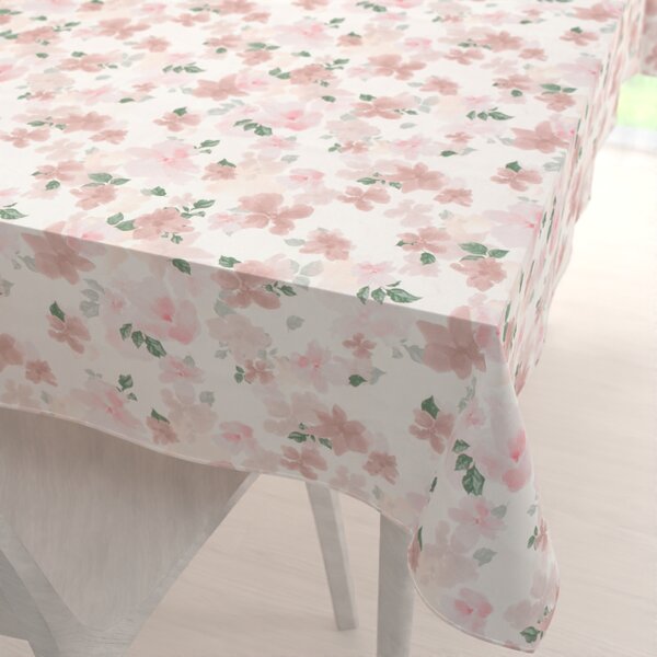 Biante Zamatový obdĺžnikový obrus Tamara TMR-036 Ružovo-béžové akvarelové kvety na bielom 50x100 cm