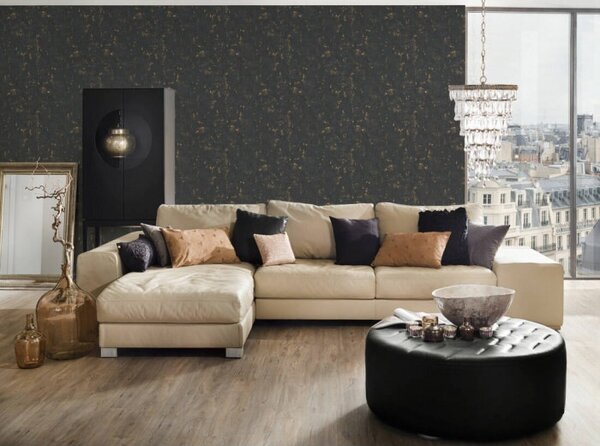 A.S. Création | Vliesová tapeta na stenu Blooming 2307-82 | 0,53 x 10,05 m | čierna, zlatá