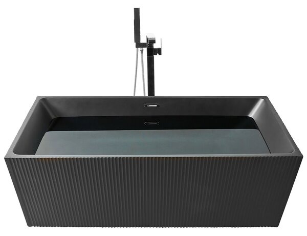 Obdĺžniková voľne stojaca vaňa matná čierna akrylátová 170 x 80 cm drážkovaná povrchová úprava moderný štýl kúpeľňa