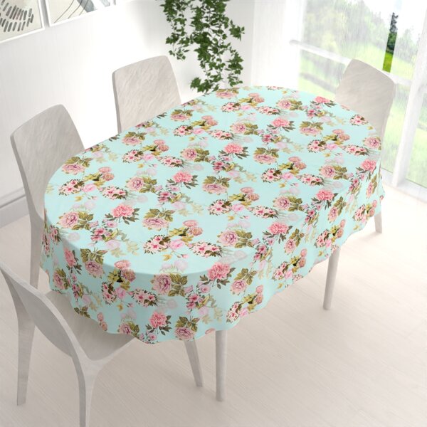 Biante Zamatový oválny obrus Tamara TMR-038 Ružová záhrada na svetlo modrom 50x100 cm