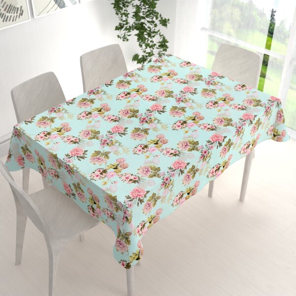 Biante Zamatový obdĺžnikový obrus Tamara TMR-038 Ružová záhrada na svetlo modrom 50x100 cm