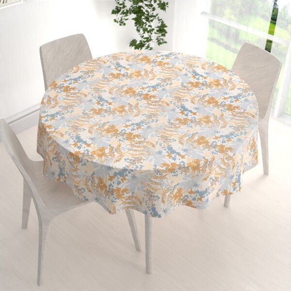 Biante Zamatový okrúhly obrus Tamara TMR-043 Hnedo-modré designové rastliny Ø 100 cm