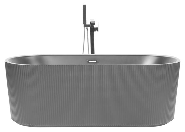 Oválna voľne stojaca vaňa matná čierna akrylátová 169 x 80 cm drážkovaná povrchová úprava moderný štýl kúpeľňa