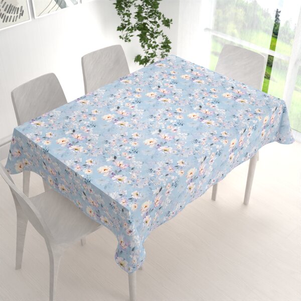 Biante Zamatový obdĺžnikový obrus Tamara TMR-044 Jarné kvety na nebesky modrom 50x100 cm