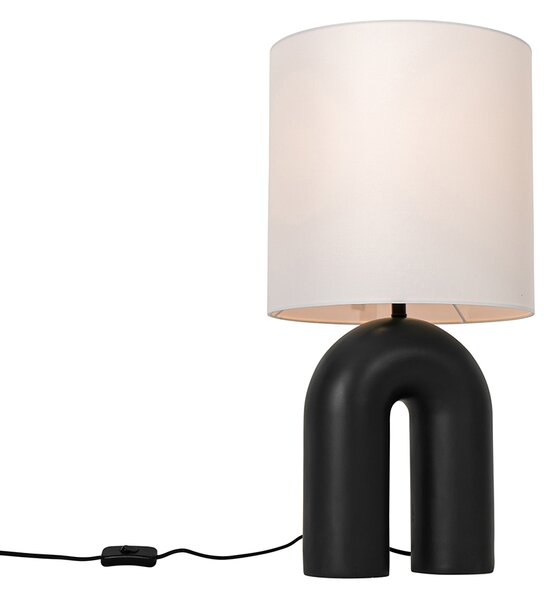 Dizajnová stolná lampa čierna s bielym ľanovým tienidlom - Lotti