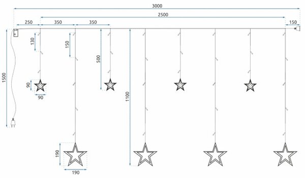 LED záves GL2005 farebné hviezdy, s diaľkovým ovládaním