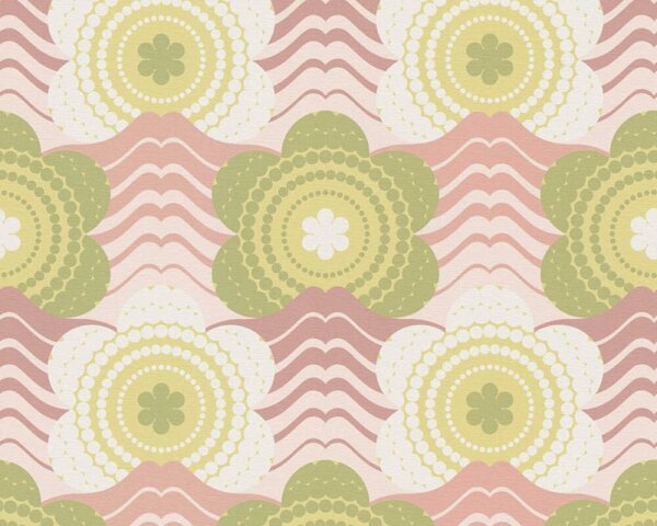 A.S. Création | Vliesová tapeta na stenu Retro Chic 39539-1 | 0,53 x 8,5 m | zelená, ružová, krémová