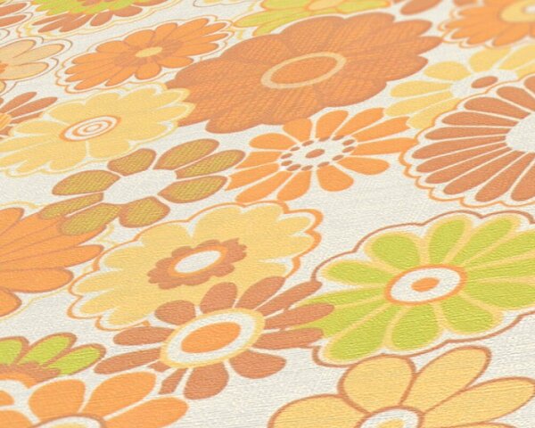 A.S. Création | Vliesová tapeta na stenu Retro Chic 39535-5 | 0,53 x 8,5 m | biela, žltá, zelená, oranžová, hnedá, viacfarebná