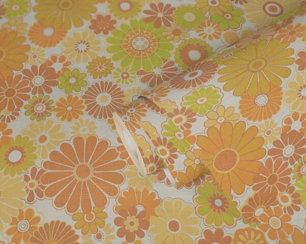A.S. Création | Vliesová tapeta na stenu Retro Chic 39535-5 | 0,53 x 8,5 m | biela, žltá, zelená, oranžová, hnedá, viacfarebná