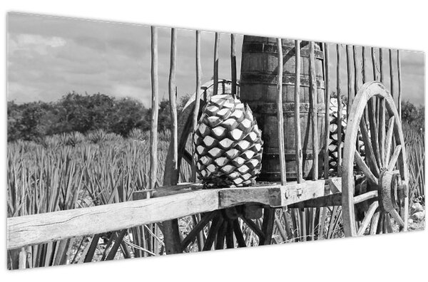 Obraz - Prívesný vozík, čiernobiela (120x50 cm)
