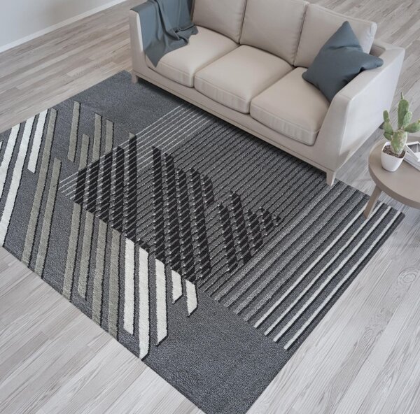Dizajnový koberec sivej farby s pruhmi Sivá