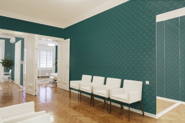A.S. Création | Vliesová tapeta na stenu New Walls 37427-5 | 0,53 x 10,05 m | zelená, modrá, zlatá