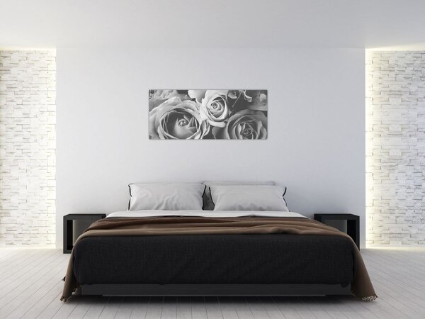 Obraz - Ruža, čiernobiela (120x50 cm)