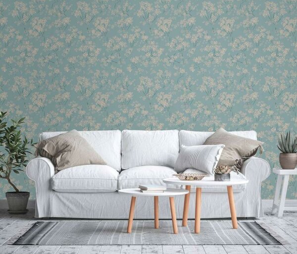 A.S. Création | Vliesová tapeta na stenu Casual Living 39548-5 | 0,53 x 10,05 m | zelená, hnedá, metalická, modrá
