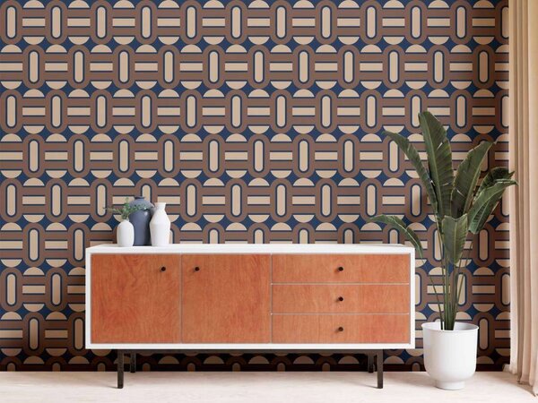 A.S. Création | Vliesová tapeta na stenu Retro Chic 39536-3 | 0,53 x 8,5 m | hnedá, béžová, modrá