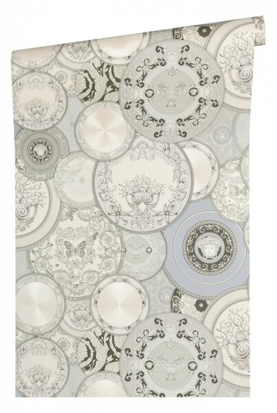 A.S. Création | Vliesová tapeta na stenu Versace 34901-3 | 0,70 x 10,05 m | biela, metalická, šedá