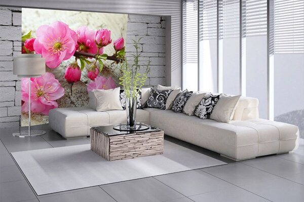 DIMEX | Vliesová fototapeta na stenu Sakura MS-3-0109 | 225 x 250 cm | ružová, zelená, béžová