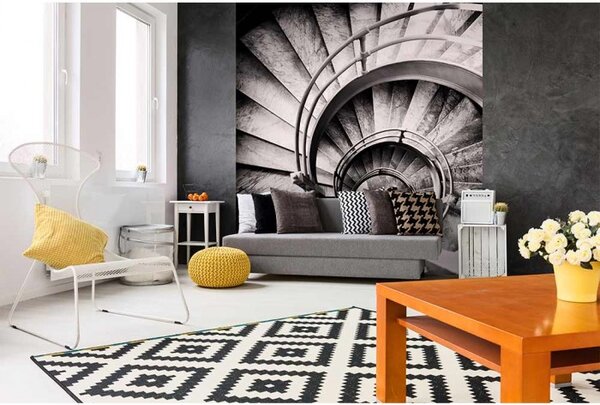 DIMEX | Vliesová fototapeta na stenu 3D točité schodisko MS-3-0271 | 225 x 250 cm | čiernobiela