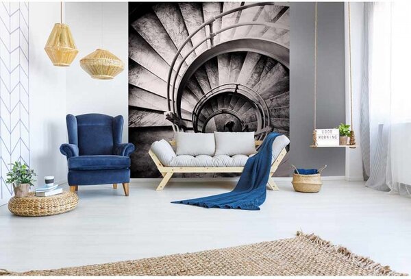 DIMEX | Vliesová fototapeta na stenu 3D točité schodisko MS-3-0271 | 225 x 250 cm | čiernobiela
