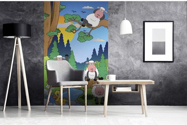 DIMEX | Vliesové fototapety na stenu Ovečky v lese MS-2-0341 | 150 x 250 cm | zelená, viacfarebná