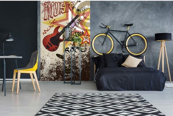 DIMEX | Vliesové fototapety na stenu Červená gitara MS-2-0324 | 150 x 250 cm | červená, hnedá, žltá, čierna