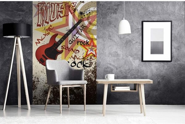 DIMEX | Vliesové fototapety na stenu Červená gitara MS-2-0324 | 150 x 250 cm | červená, hnedá, žltá, čierna