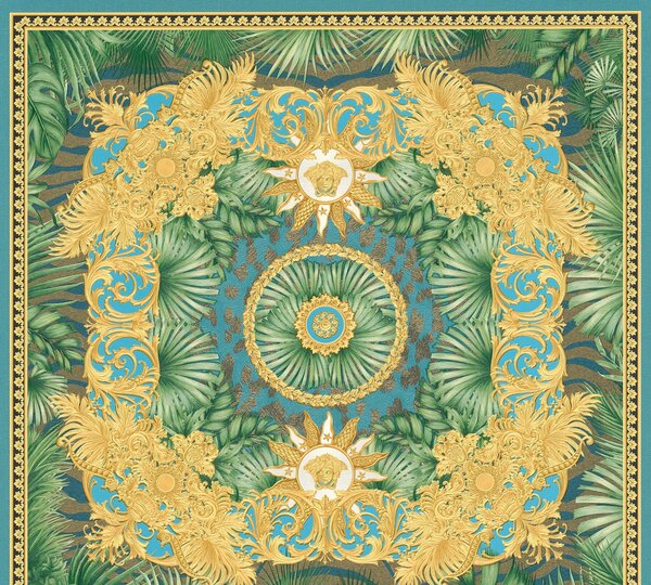 A.S. Création | Vliesová tapeta na stenu VERSACE 38703-2 | 0,70 x 10,05 m | zelená, modrá, zlatá