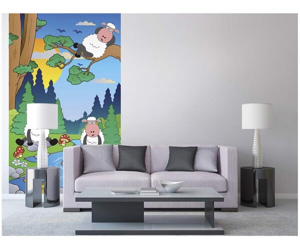 DIMEX | Vliesové fototapety na stenu Ovečky v lese MS-2-0341 | 150 x 250 cm | zelená, viacfarebná