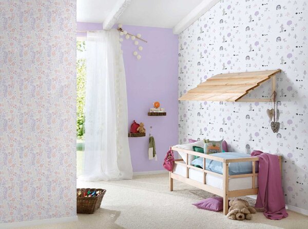 A.S. Création | Vliesová tapeta na stenu Little Love 38118-1 | 0,53 x 10,05 m | biela, fialová, ružová